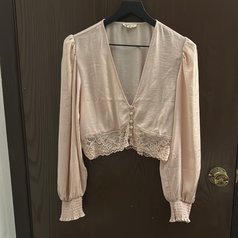 Elegant Lace Trim Blouse - Pink